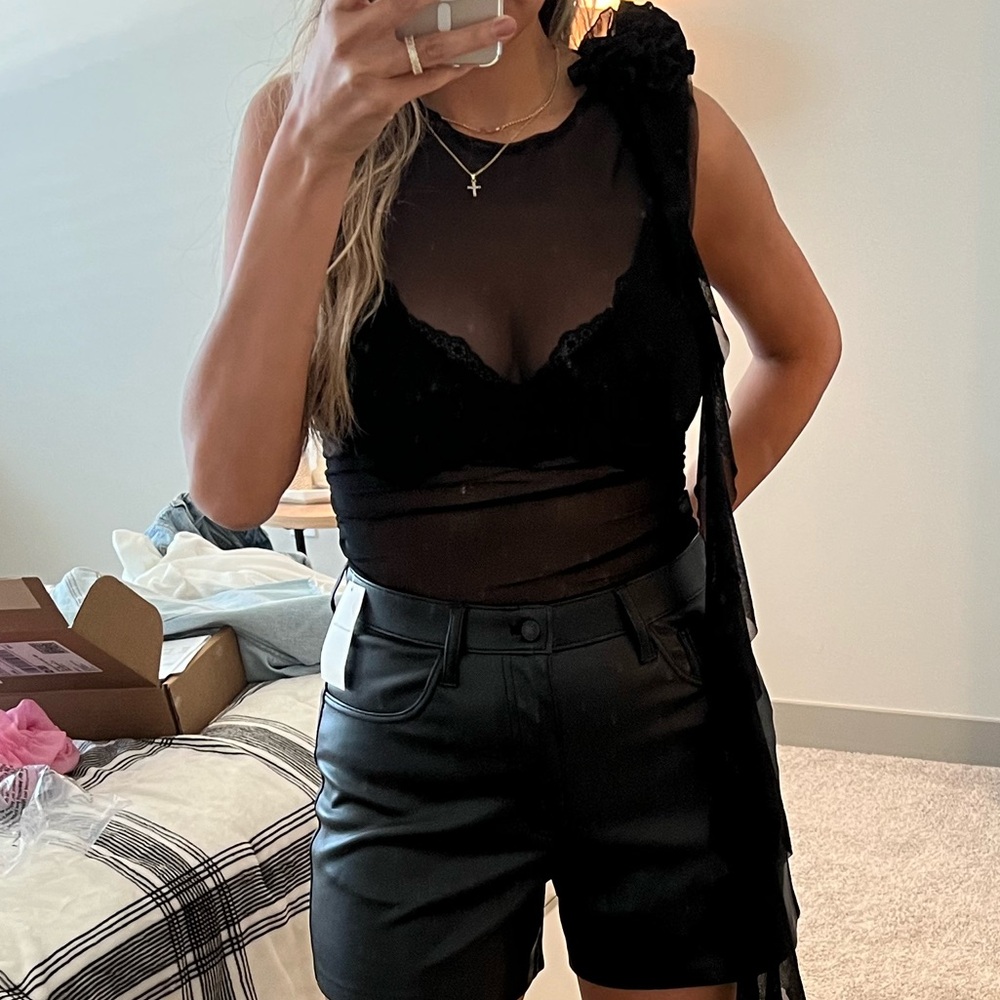 black mesh rosette top